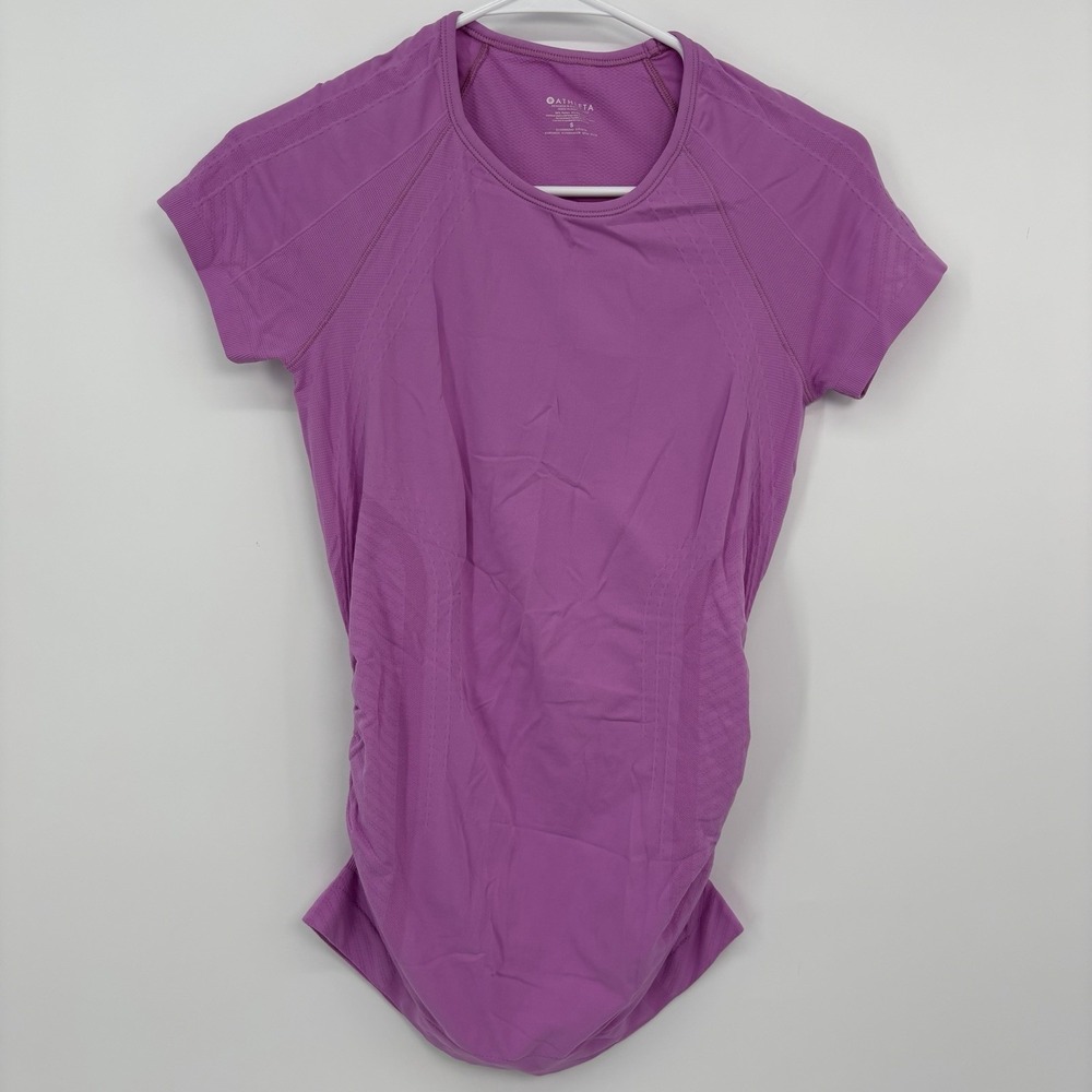 Athleta Pink Cap Sleeve Ruched Sides Athletic T-Shirt Womens Small